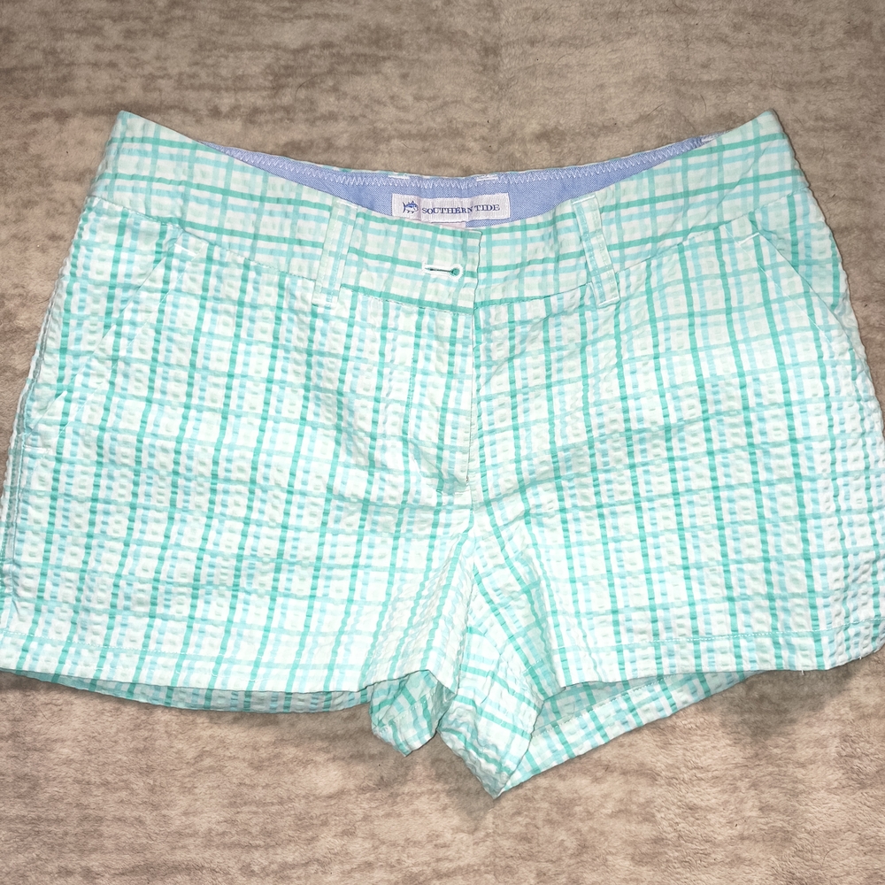 Southern Tide Women's Aqua Checkered Shorts